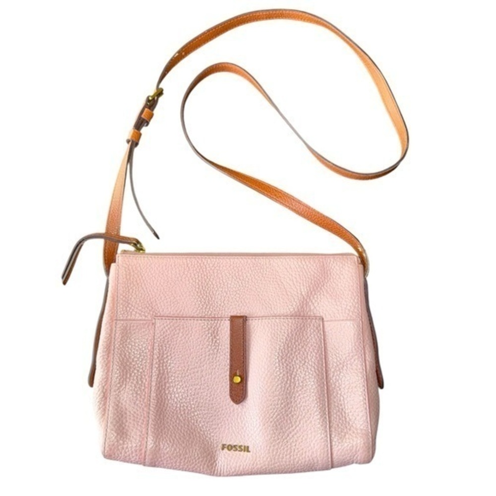 ▶️ Fossil ◀️ Jenna Top Zip Crossbody Pebbled Leather Blush Pink